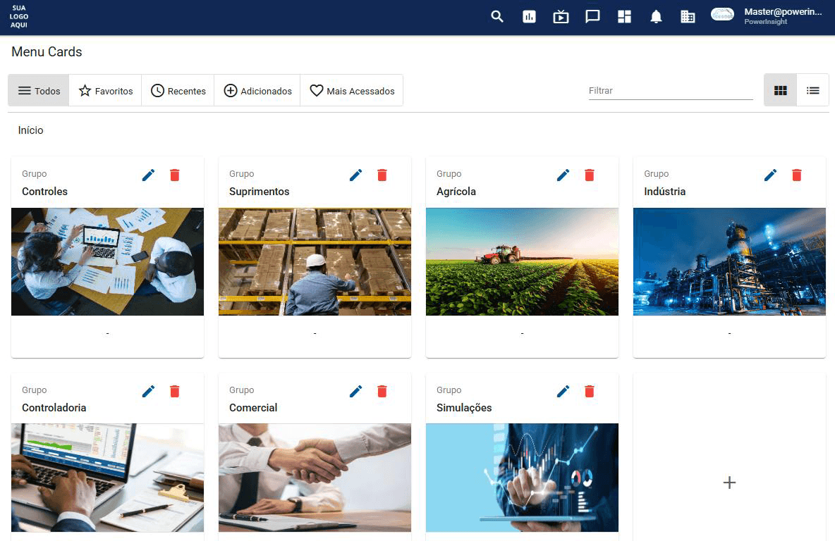 Portal com menu de cards
