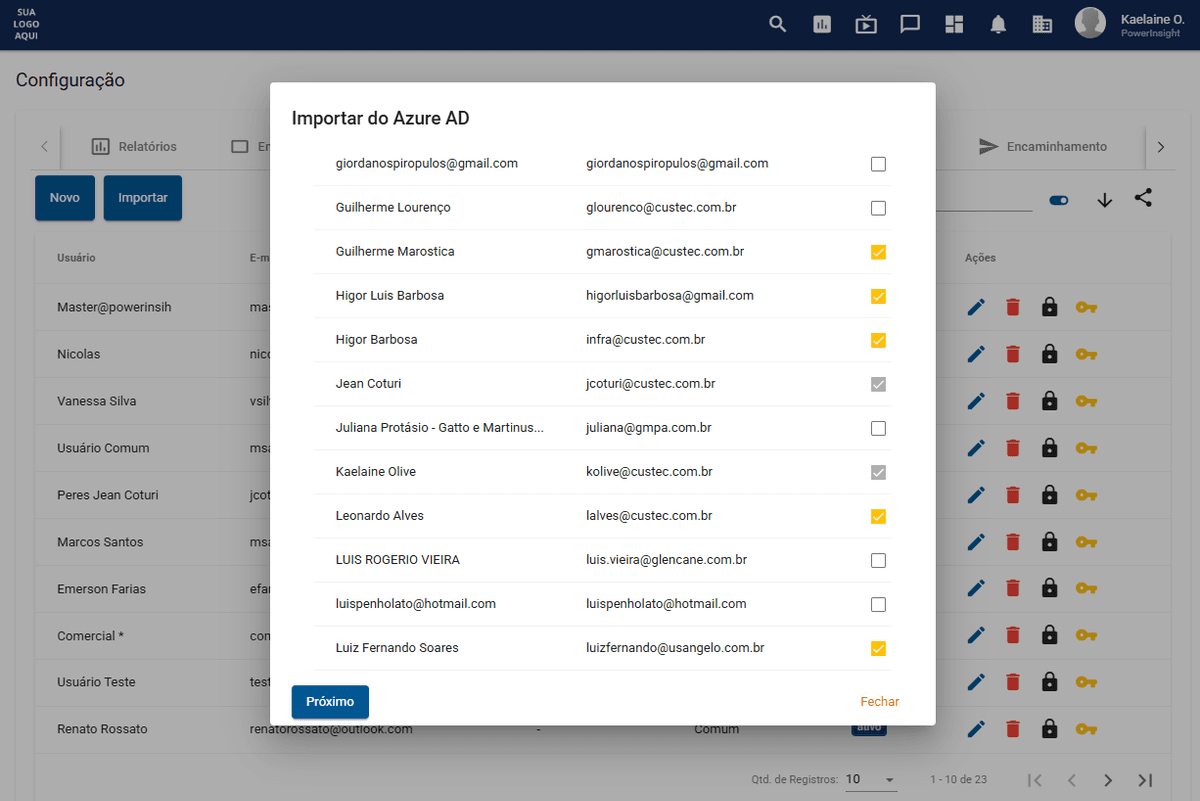 Importação de usuários do Azure AD